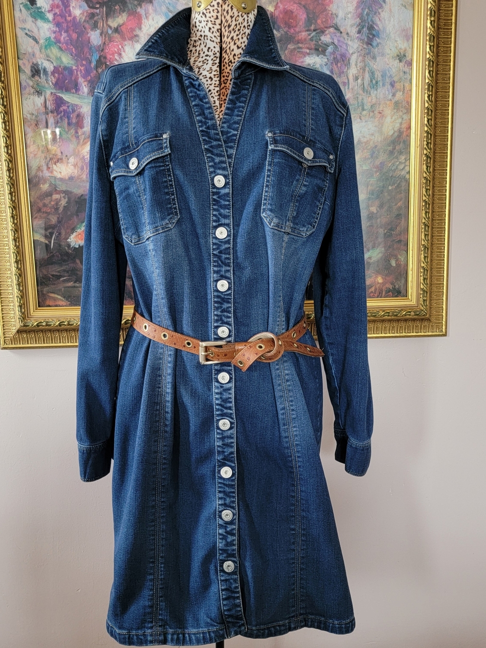 INC International Concepts Dark Blue Denim Shirt Dress